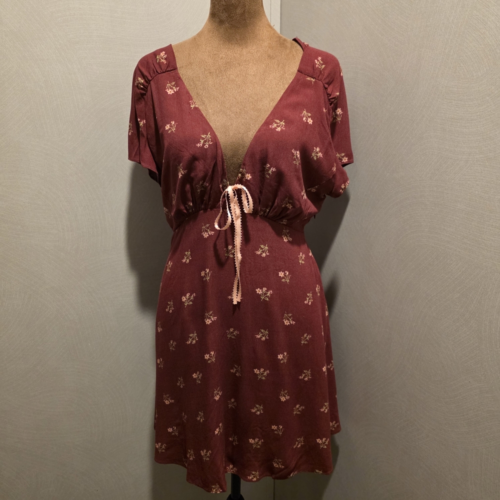 Free People Floral Mini Dress in Burgundy